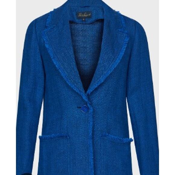 Luisa Spagnoli Blue Frayed Edge Linen Jacket Women's Sz. L - Picture 1 of 7